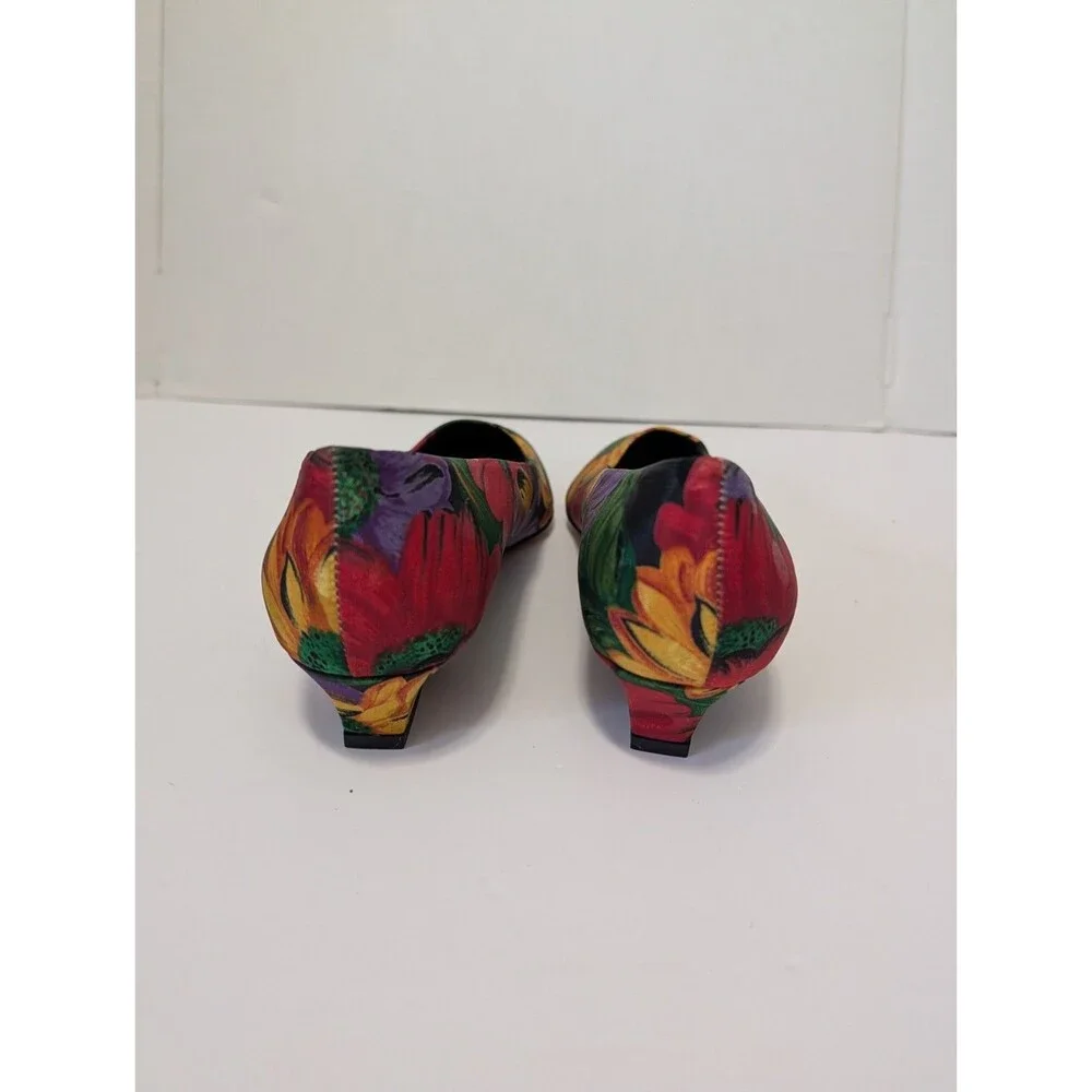 Joyce Women's Vintage Multicolored Silk Floral Heels Size 9 M